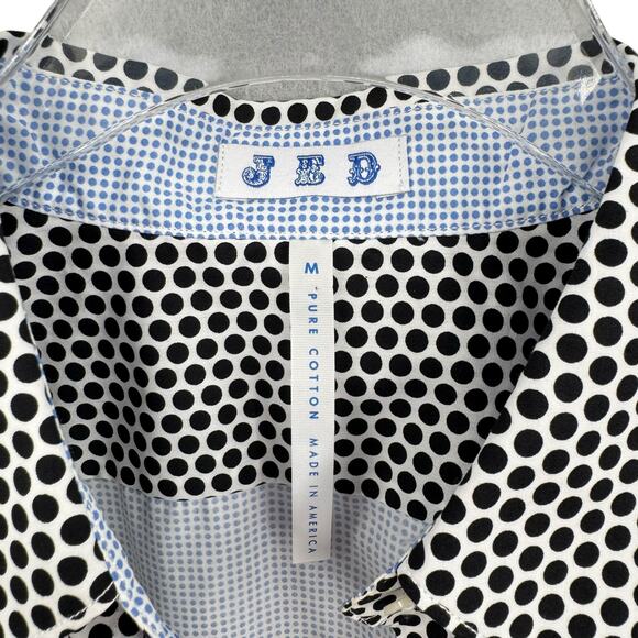 JED Black & White Polka Dot Contrast Blue Button Up Long Sleeve Cotton Shirt - Picture 9 of 11